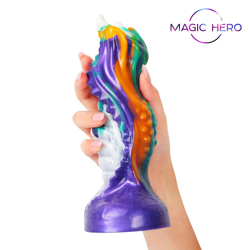 Яркий фантазийный фигурный фаллоимитатор - 22 см. 5