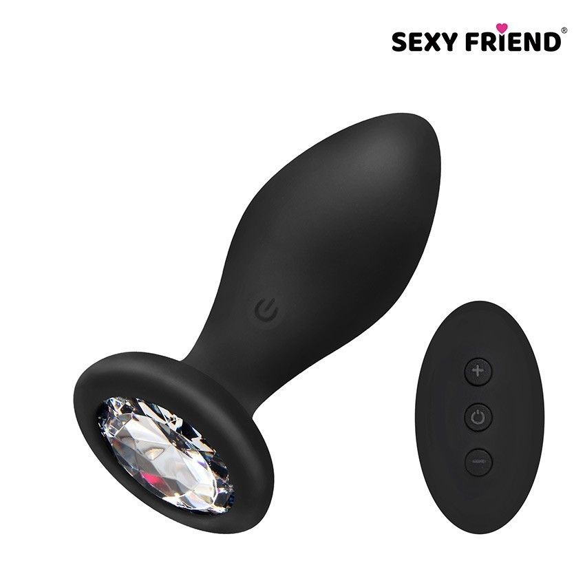 Черная вибровтулка с прозрачным кристаллом и пультом ДУ - 8,5 см. 1