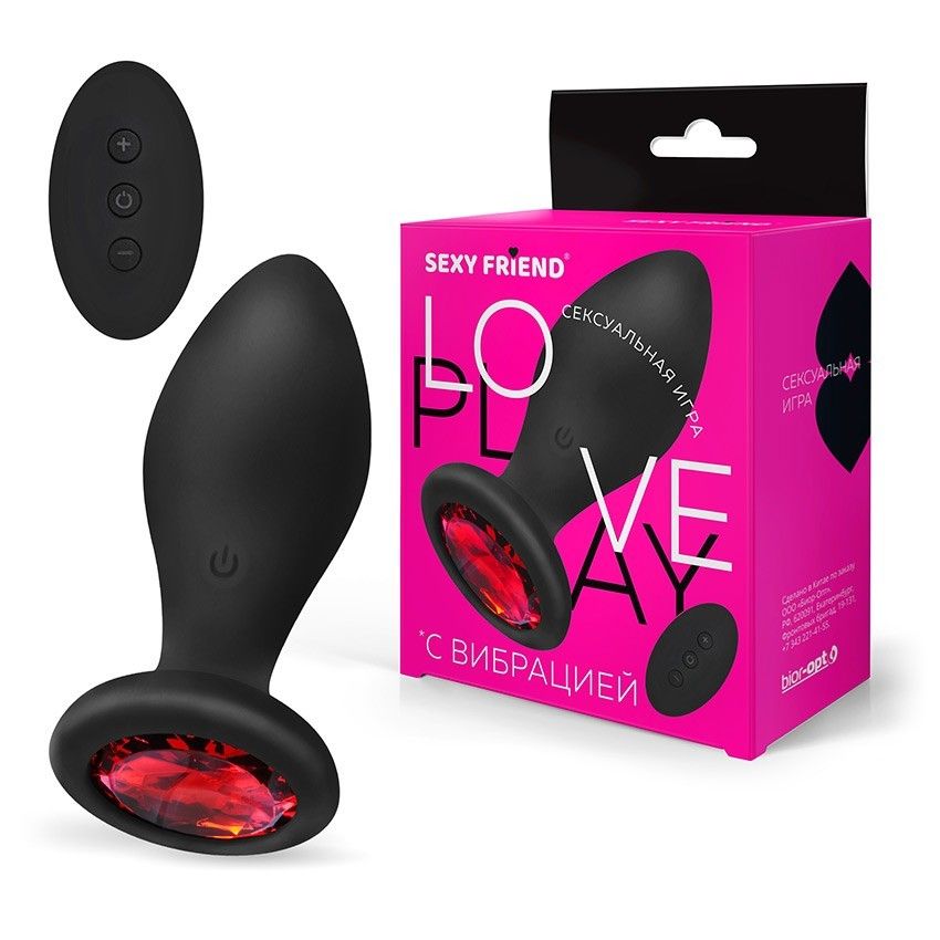 Черная вибровтулка с прозрачным кристаллом и пультом ДУ - 9 см. 2