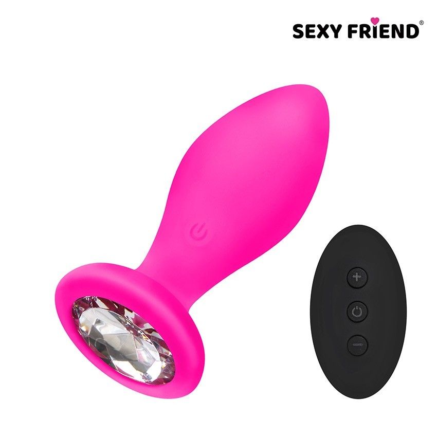 Розовая вибровтулка с прозрачным кристаллом и пультом ДУ - 8,5 см. 1