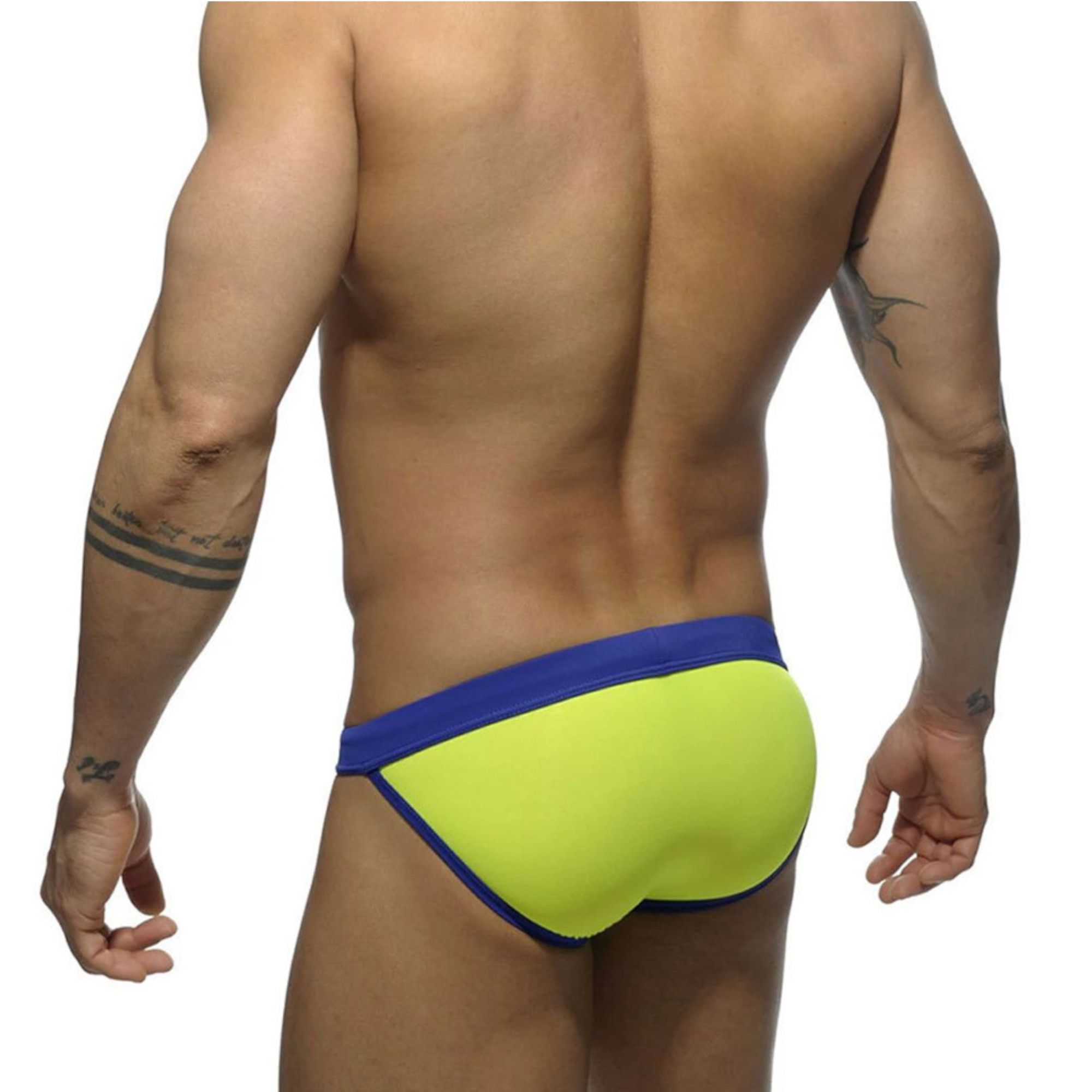 Зеленые мужские плавки-танга с ярким поясом 3