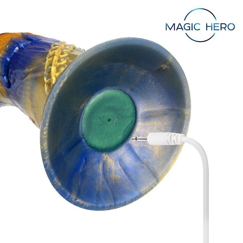 Желто-синий фантазийный вибратор с пультом ДУ - 21,5 см. 6