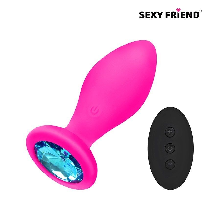 Розовая вибровтулка с голубым кристаллом и пультом ДУ - 8,5 см. 1