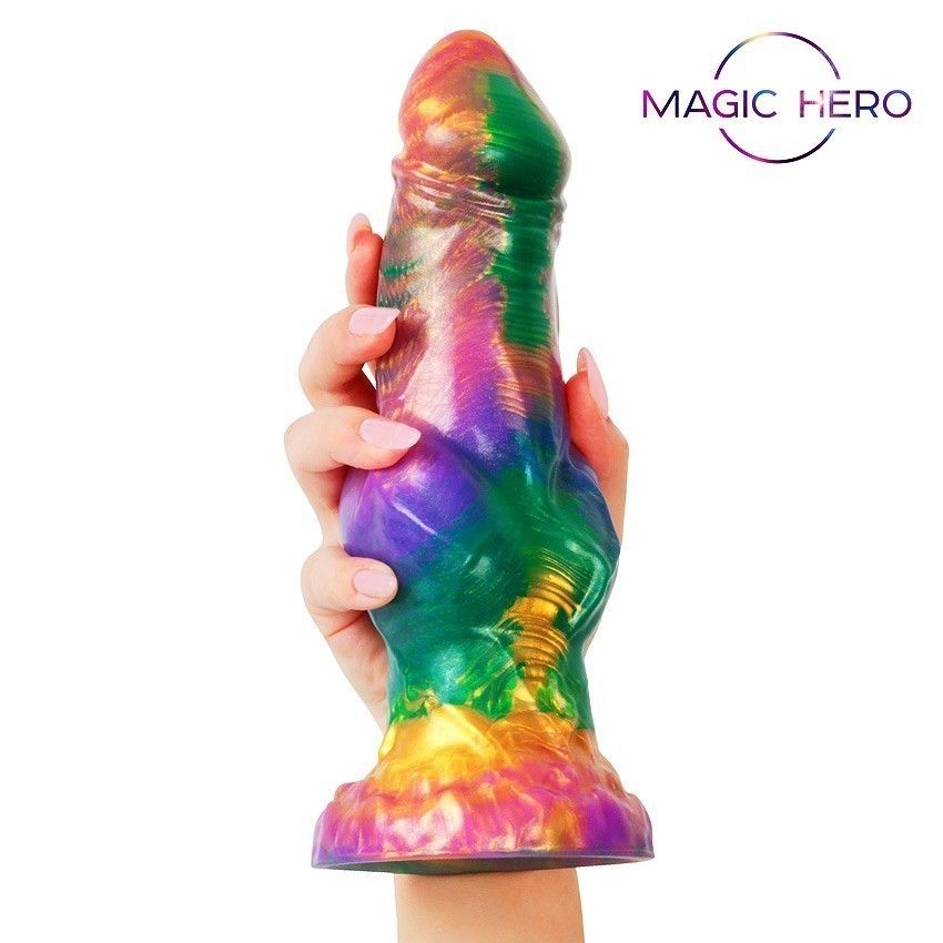 Разноцветный фантазийный фаллоимитатор на присоске - 24 см. 5