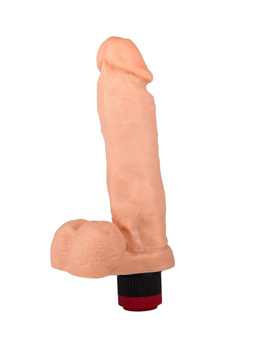 Гелевый виброфаллос с мошонкой - 19 см. 2