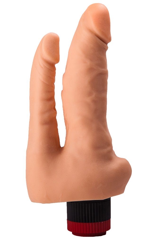 Двойной гелевый вибратор телесного цвета - 17 см. 1