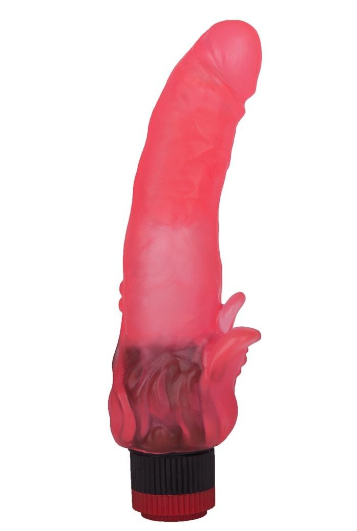 Розовый гелевый вибратор с клиторальными лепестками - 18,5 см. 1