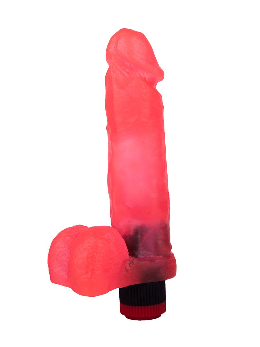 Розовый гелевый вибромассажёр в виде фаллоса - 19 см. 2