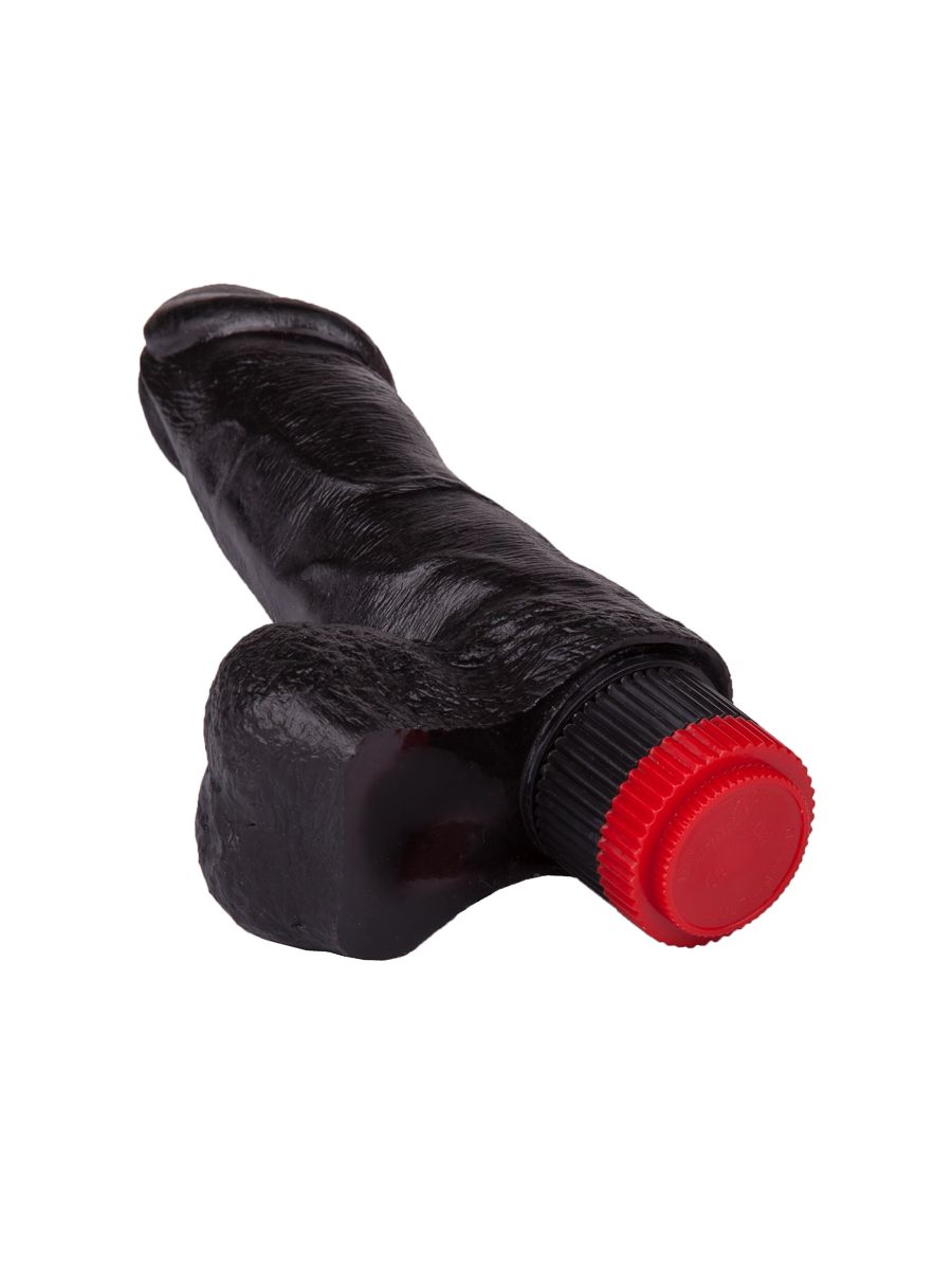 Чёрный виброфаллос с мошонкой - 15,5 см. 4