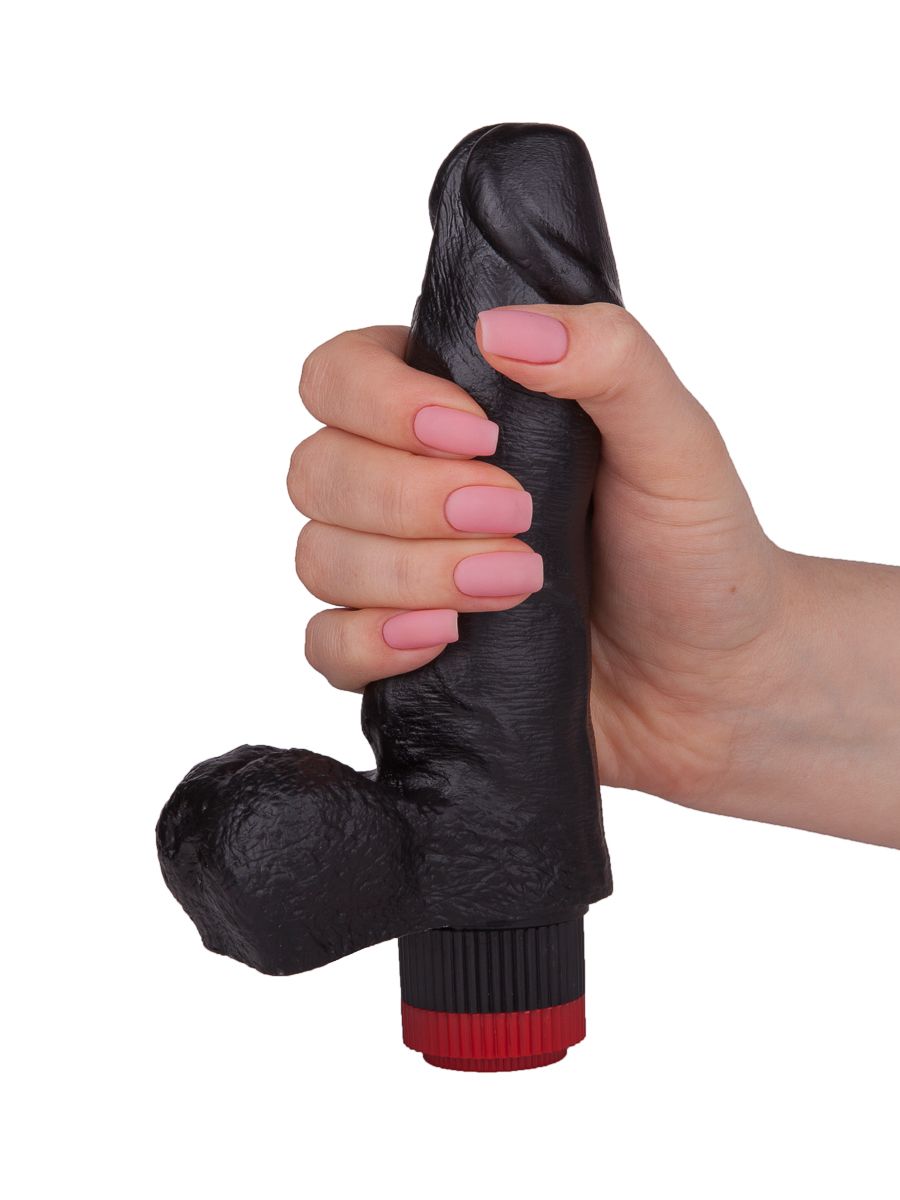 Чёрный виброфаллос с мошонкой - 15,5 см. 5