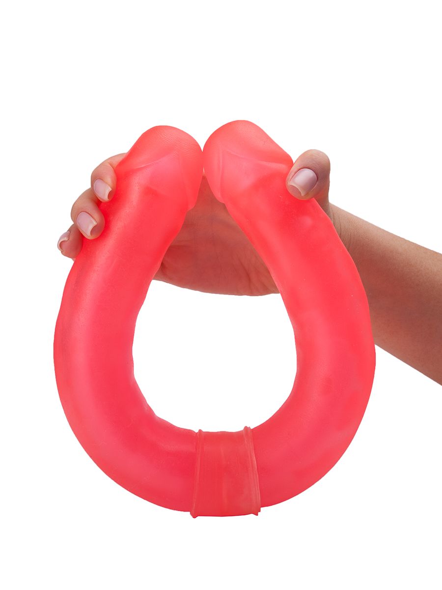 Розовый двусторонний гелевый фаллоимитатор - 44 см. 4