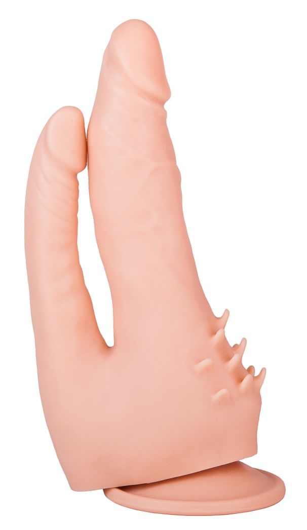 Двойной фаллоимитатор с шипами для массажа клитора - 21 см. 1