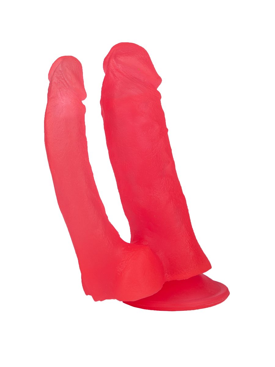 Двойной розовый фаллоимитатор на присоске - 15 см. 2