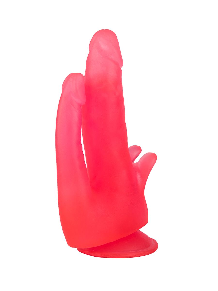 Розовый двойной фаллоимитатор с лепестками и присоской - 17 см. 2