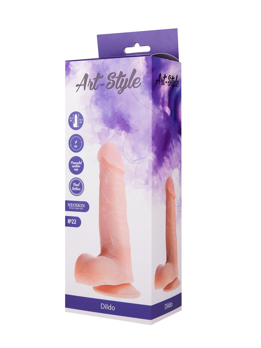 Фаллоимитатор с мошонкой на подошве-присоске ART-Style №22 - 19,5 см. 2