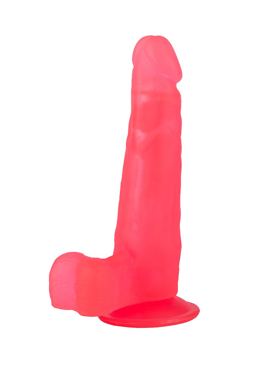Розовый фаллоимитатор с удлинённой мошонкой - 16,5 см. 2