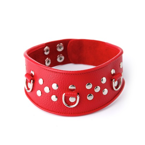 Кожаный красный ошейник с велюровой подкладкой 1