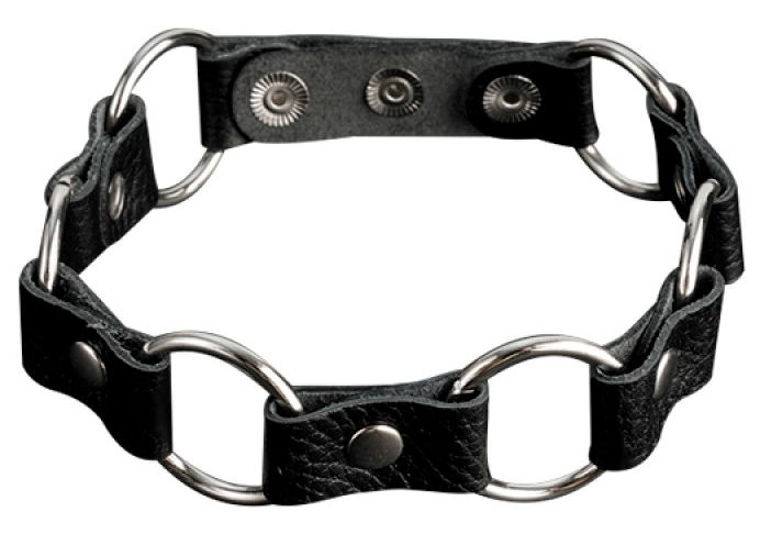 Кожаный черный ошейник с кольцами 2