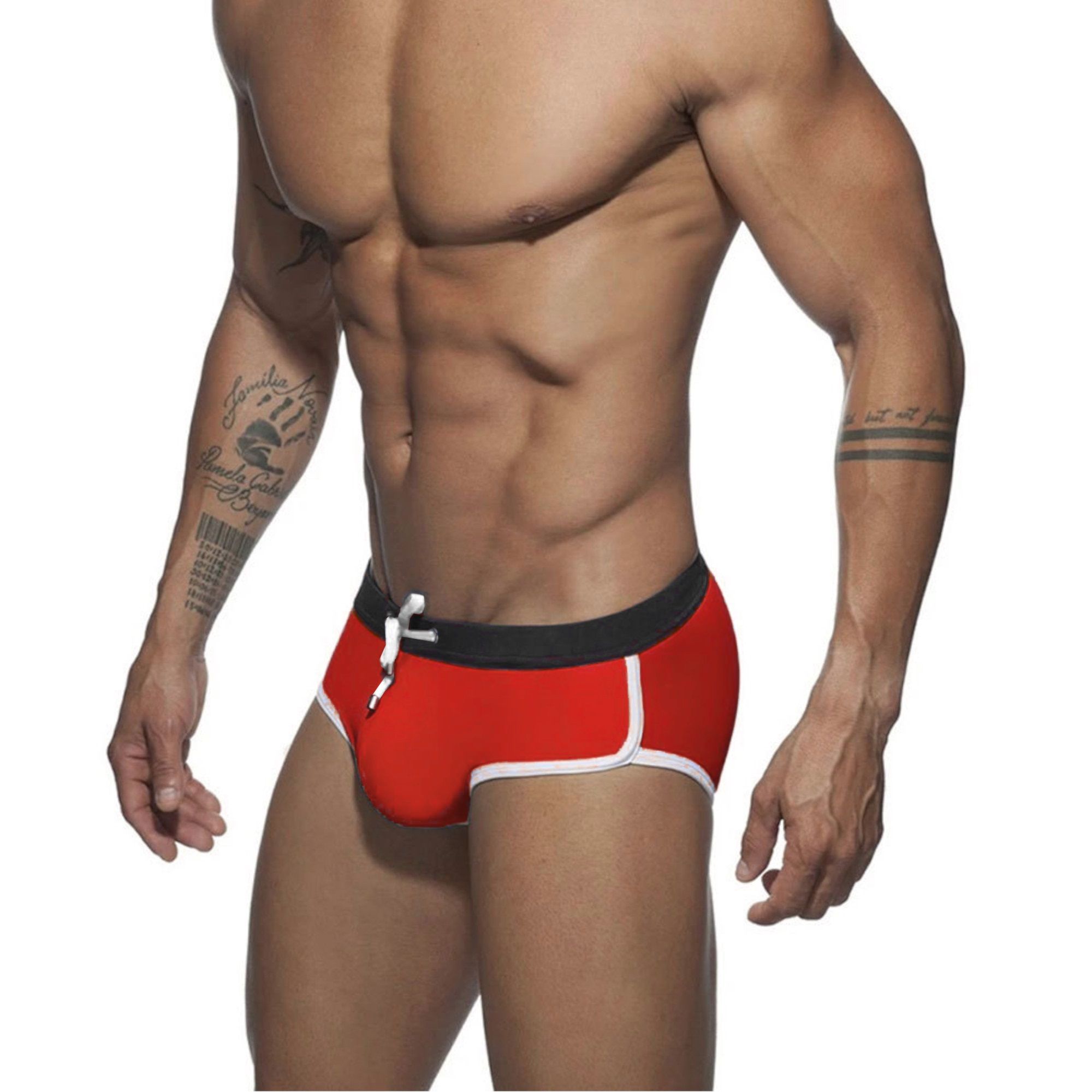 Красные мужские плавки-брифы с контрастной отделкой 2