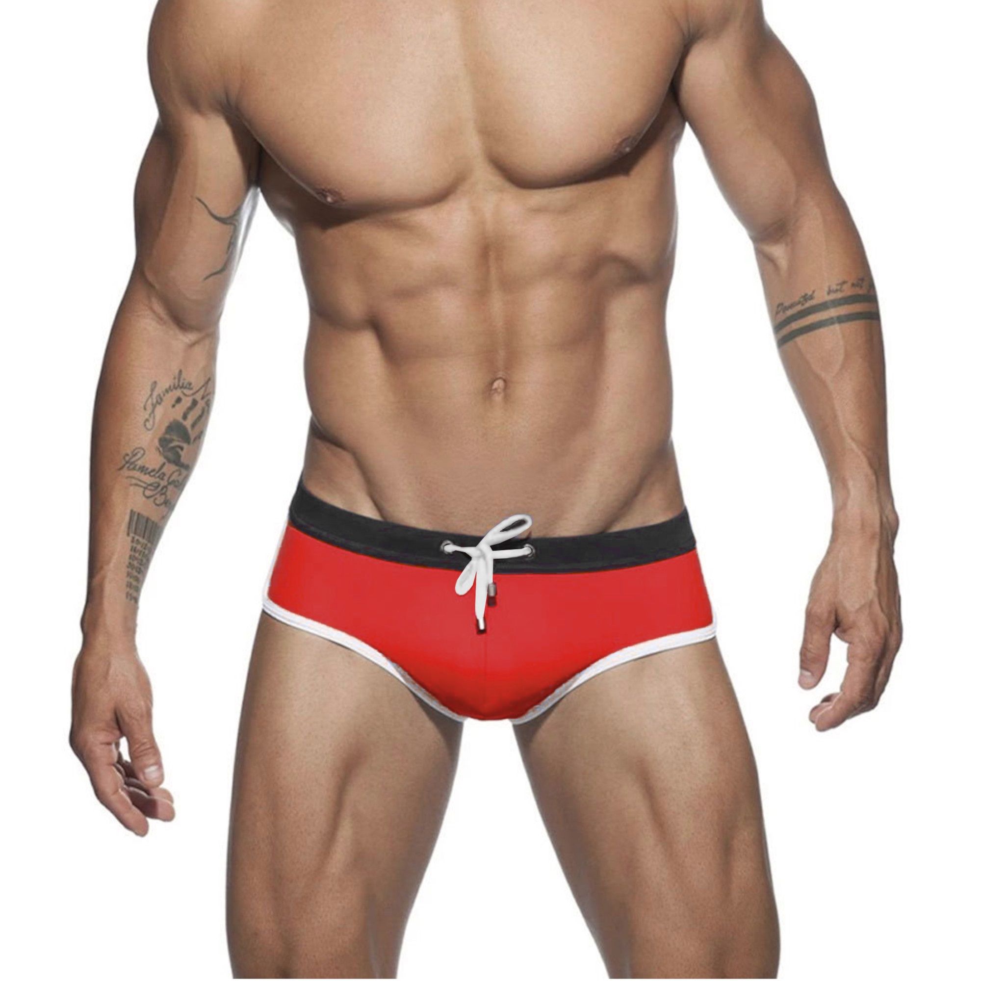Красные мужские плавки-брифы с контрастной отделкой 1