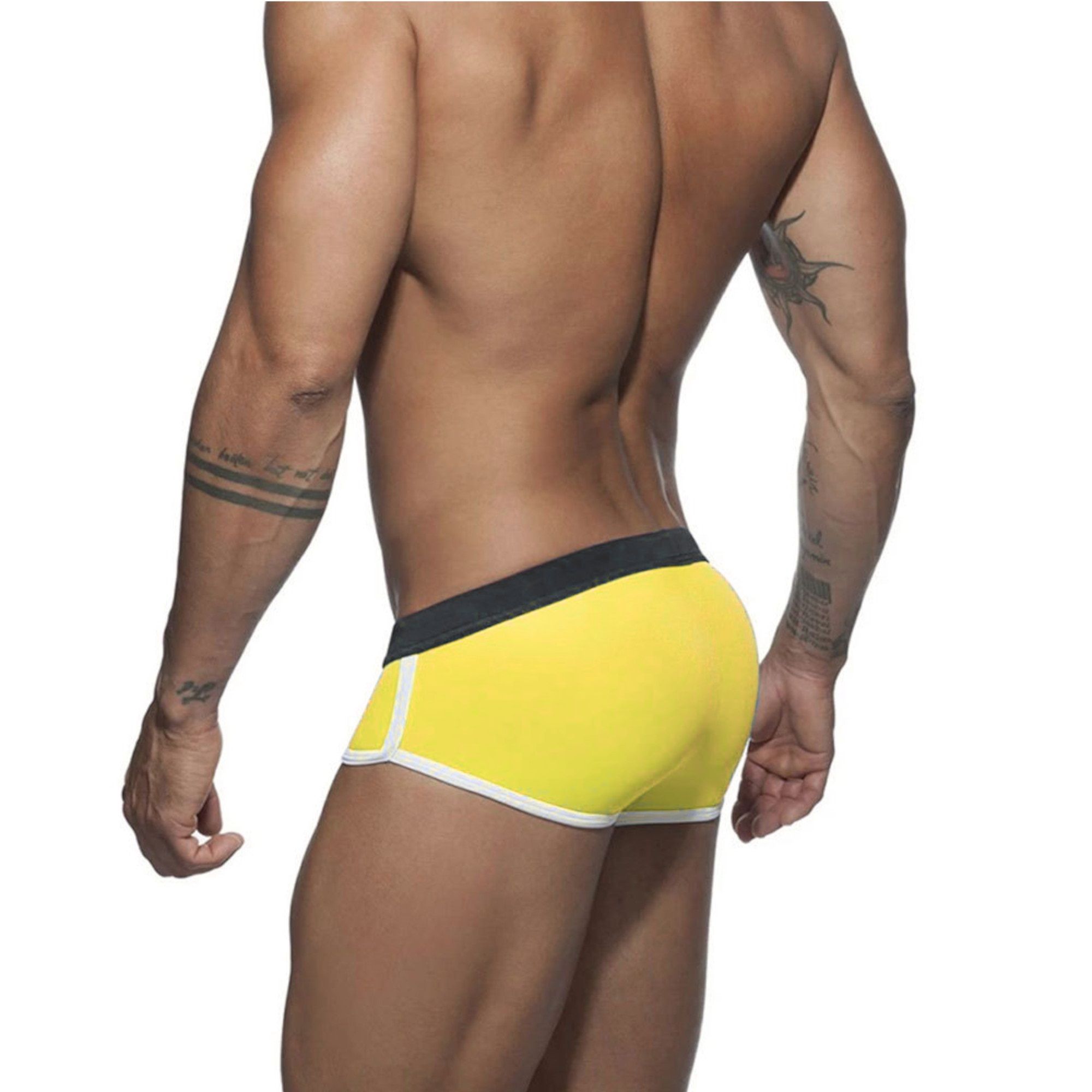 Желтые мужские плавки-брифы с контрастной отделкой 3