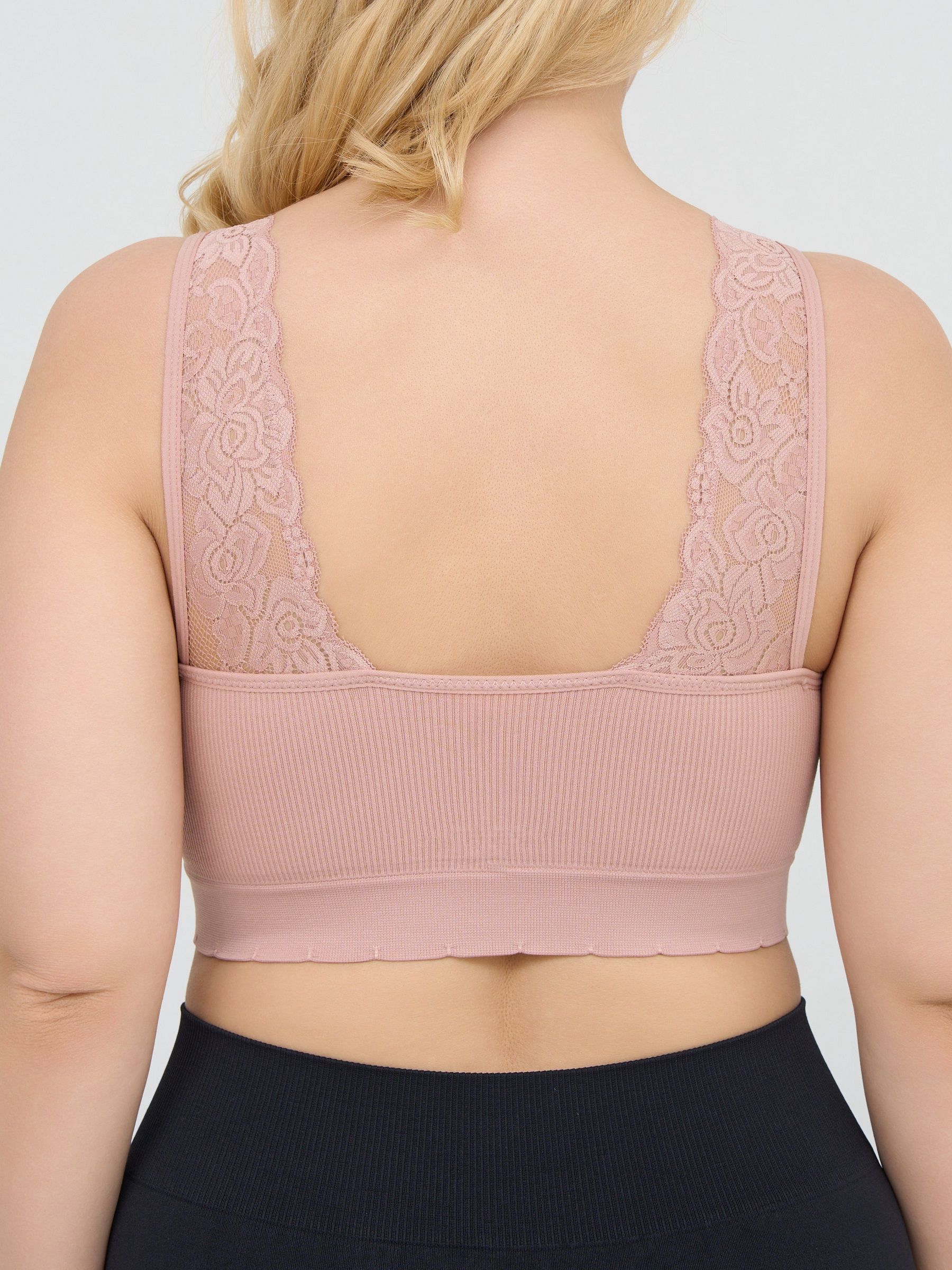 Набор из 3 бюстгальтеров-топов в мелкий рубчик с кружевом на бретелях 2