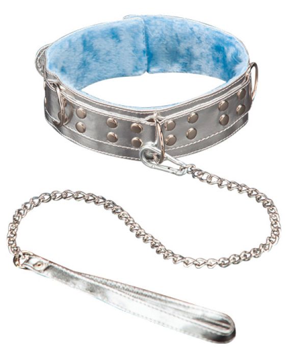 Серебристый ошейник из искусственной кожи 1