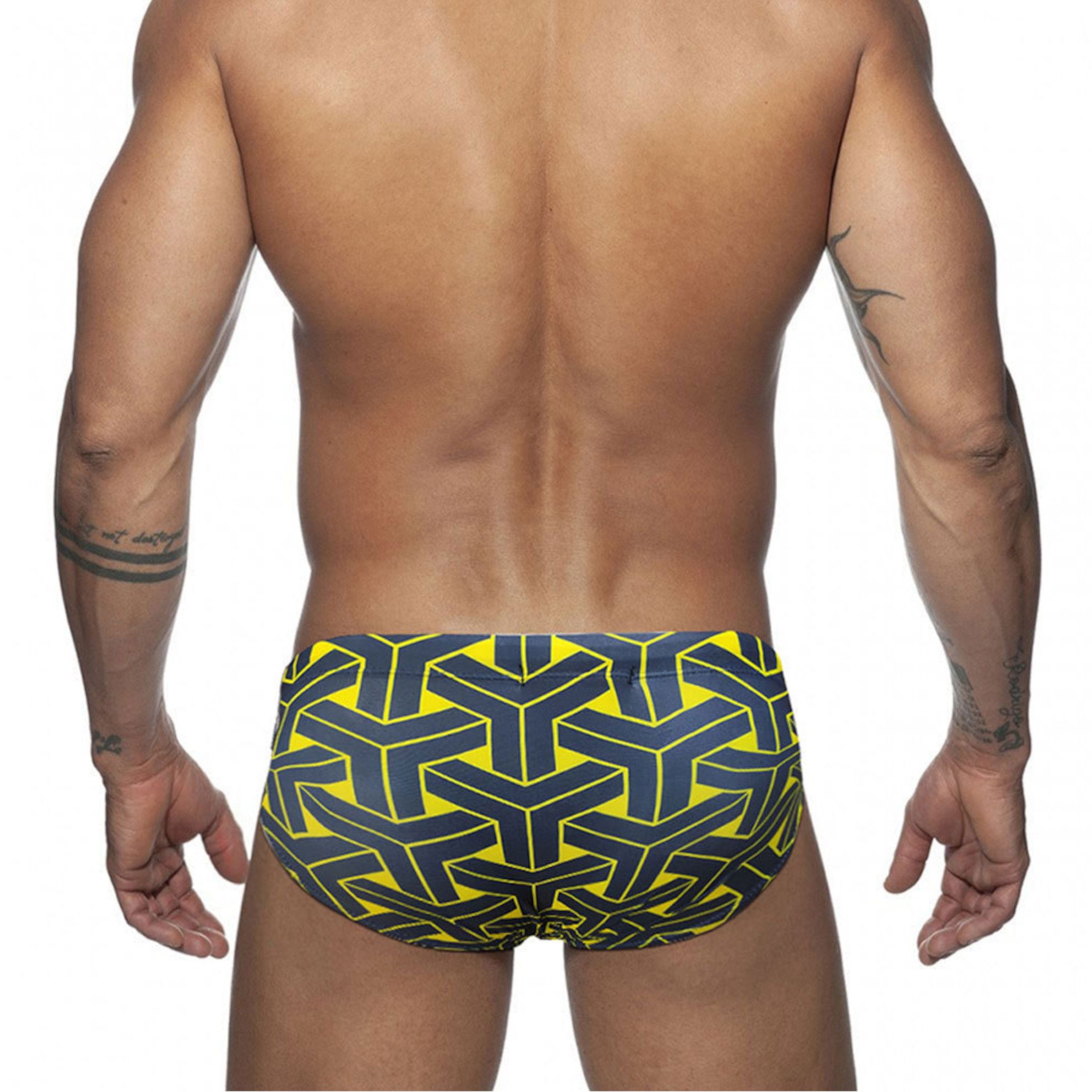 Черные мужские плавки с ярким геометрическим принтом 3