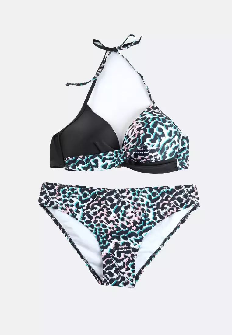 Раздельный купальник с анималистическим принтом и цветными пятнышками 5