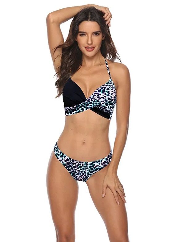 Раздельный купальник с анималистическим принтом и цветными пятнышками 1