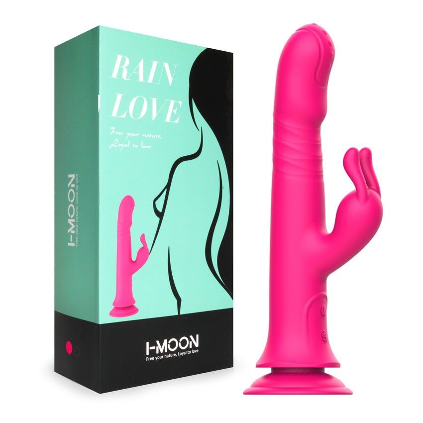 Розовый вибратор-кролик с возвратно-поступательными движениями и ротацией - 24,2 см. 2