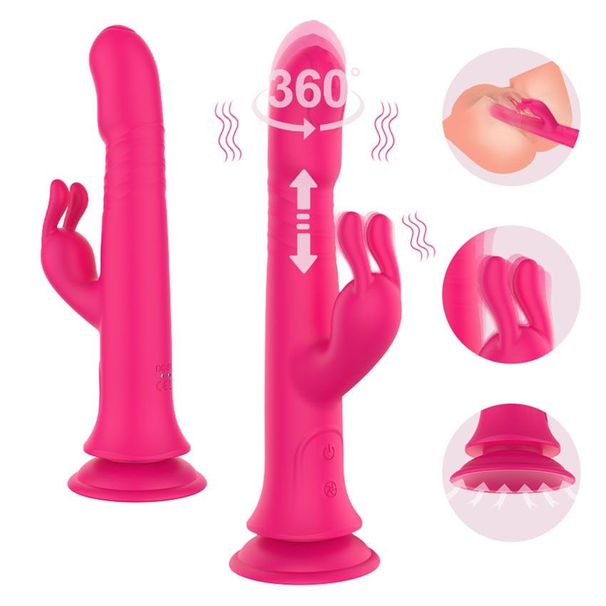 Розовый вибратор-кролик с возвратно-поступательными движениями и ротацией - 24,2 см. 10