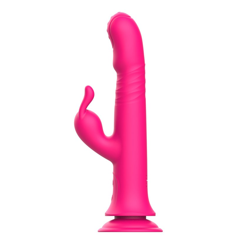 Розовый вибратор-кролик с возвратно-поступательными движениями и ротацией - 24,2 см. 1