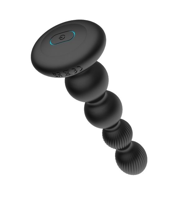 Черная анальная виброцепочка с ротацией и пультом ДУ - 17,7 см. 2