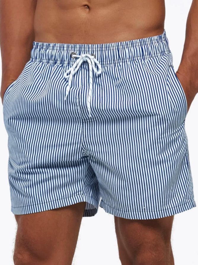 Темно-синие пляжные шорты в полоску 1