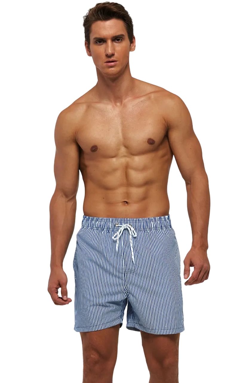 Темно-синие пляжные шорты в полоску 3