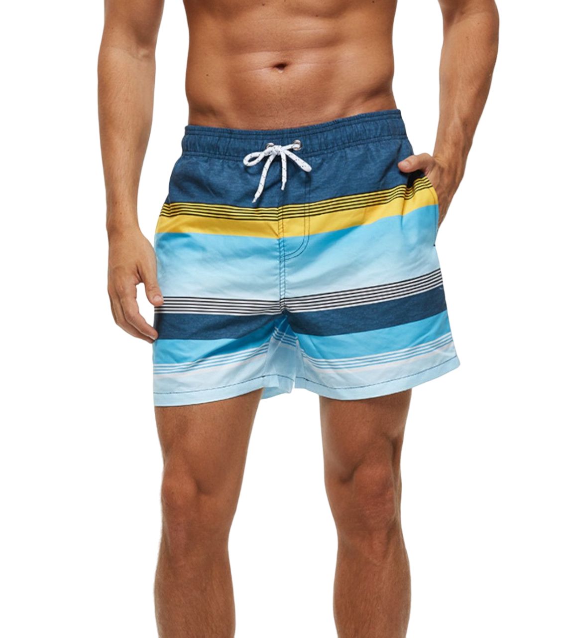 Сине-голубые пляжные шорты в полоску 5