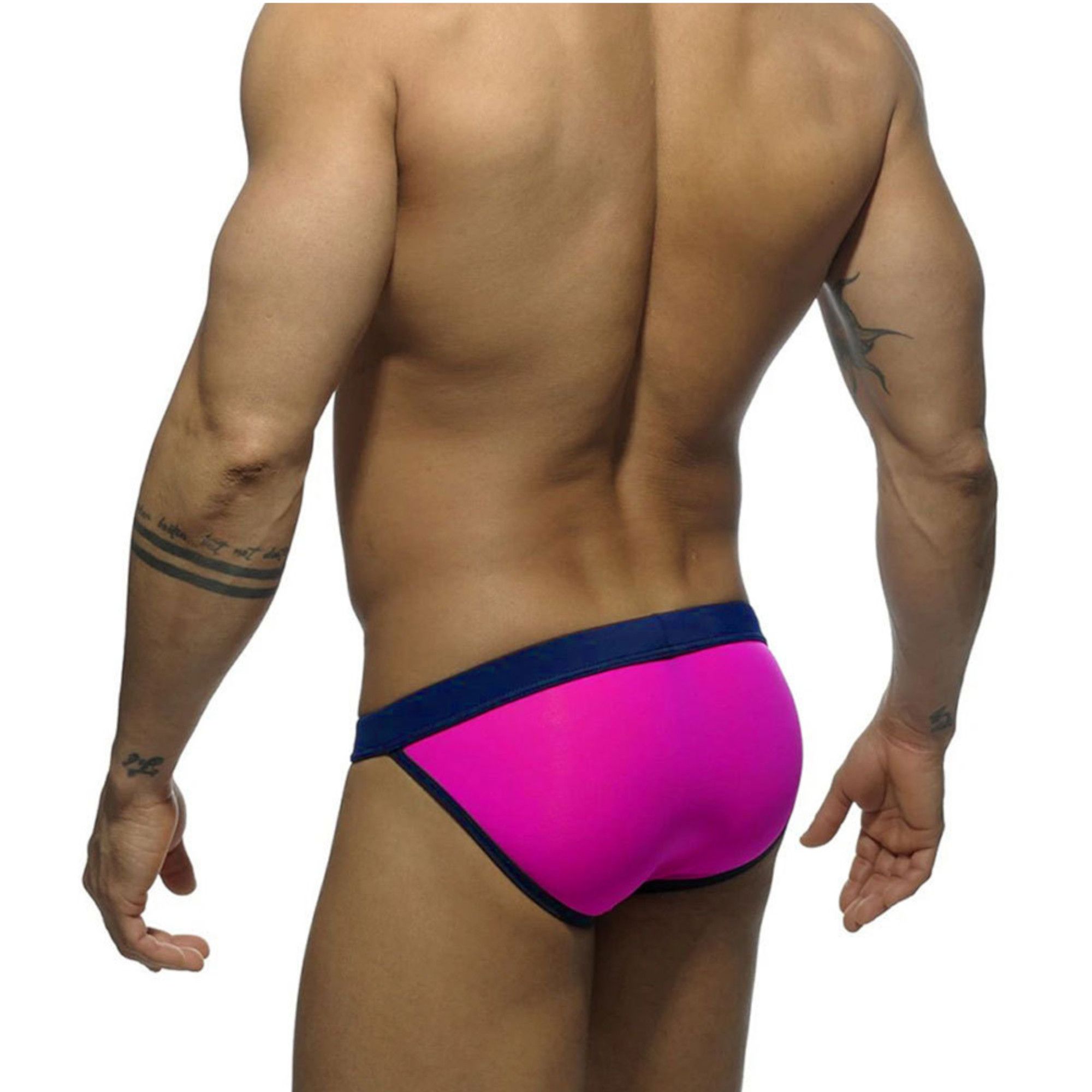 Розовые мужские плавки-танга с темным поясом 3