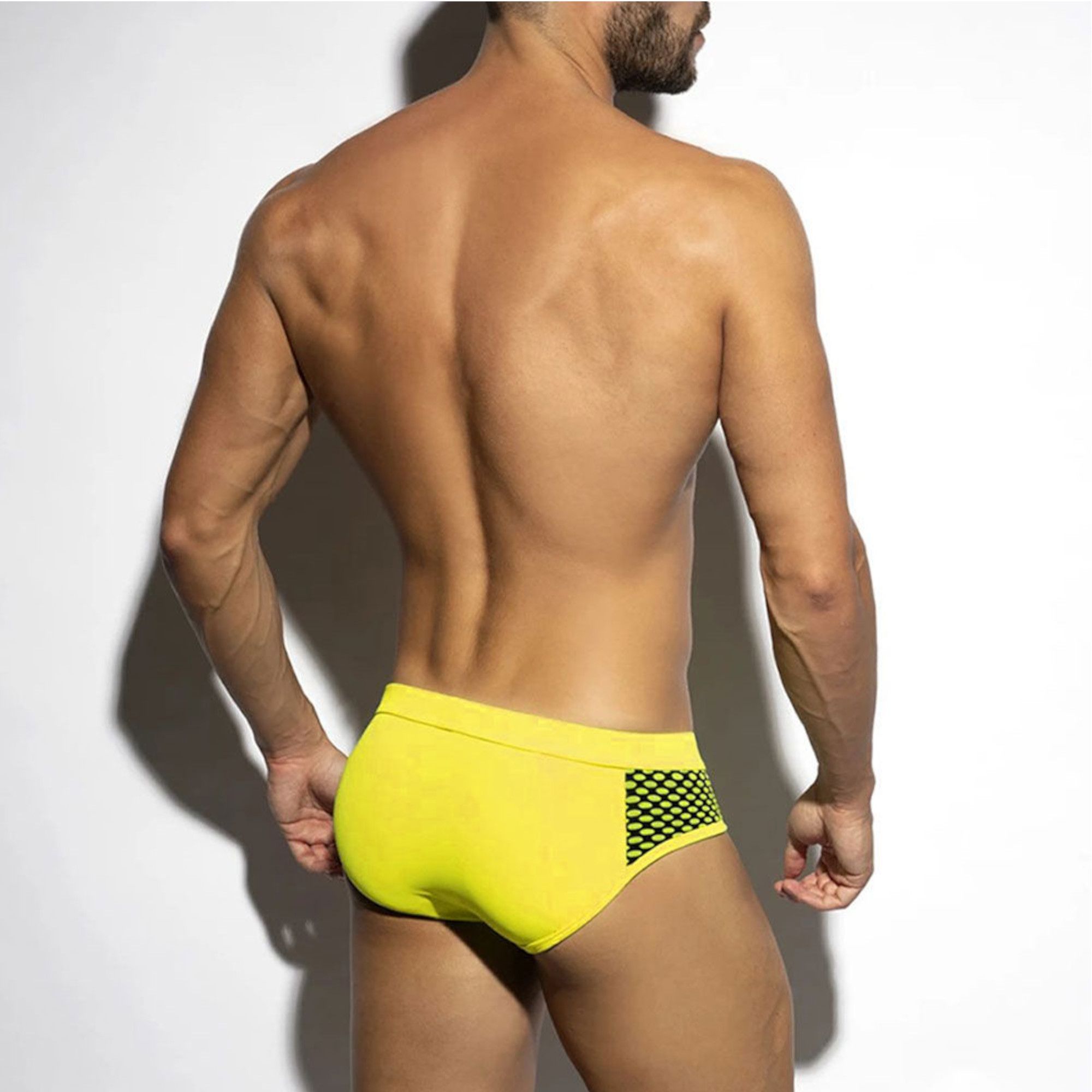 Желтые мужские плавки с принтованными боковыми вставками 3
