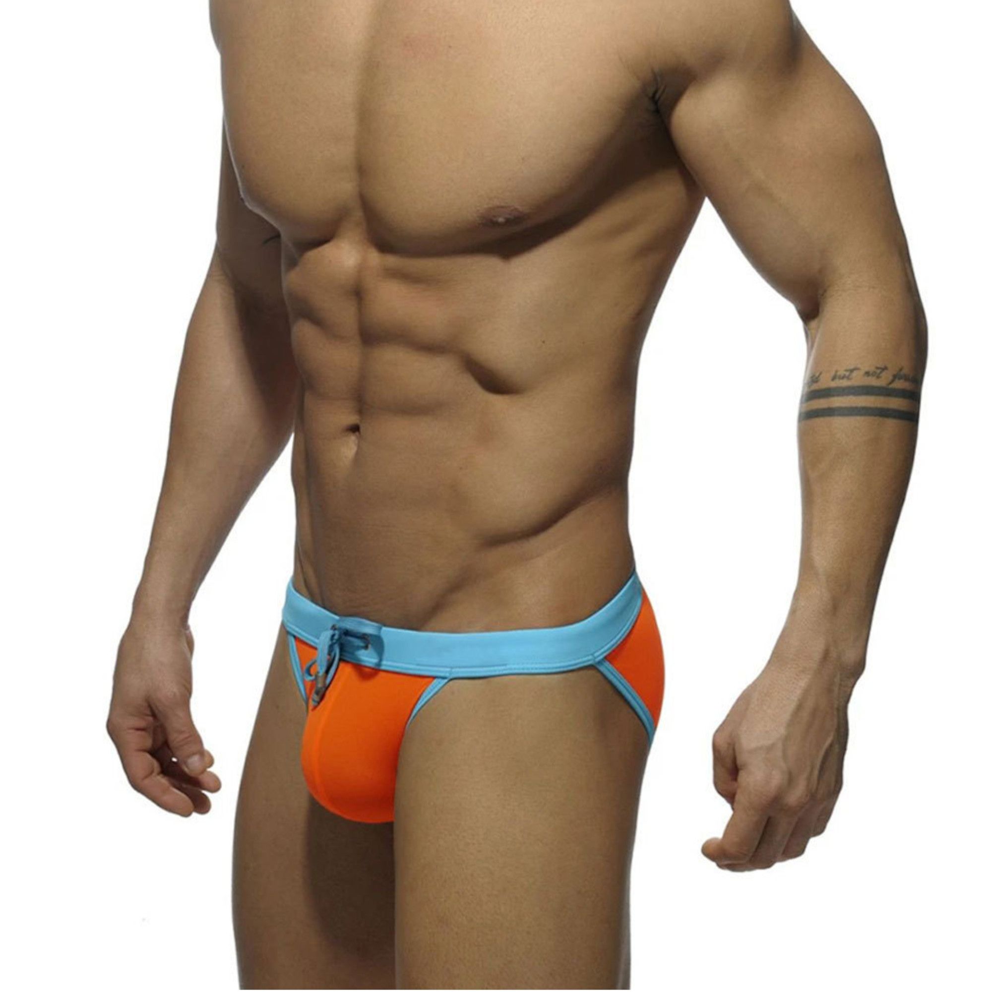 Оранжевые мужские плавки-танга с ярким поясом 2