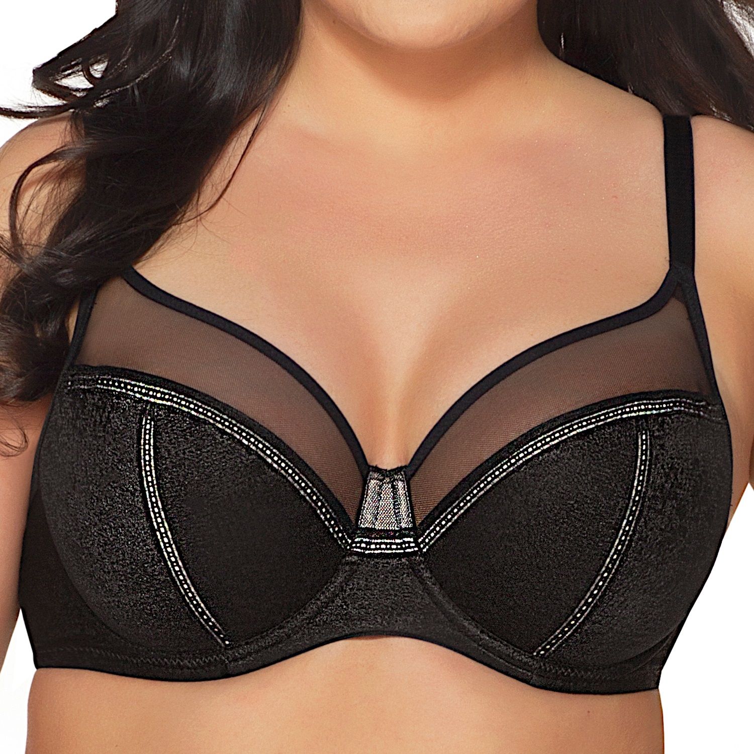 Бюстгальтер с мягкими чашками +size и серебристым декором 2