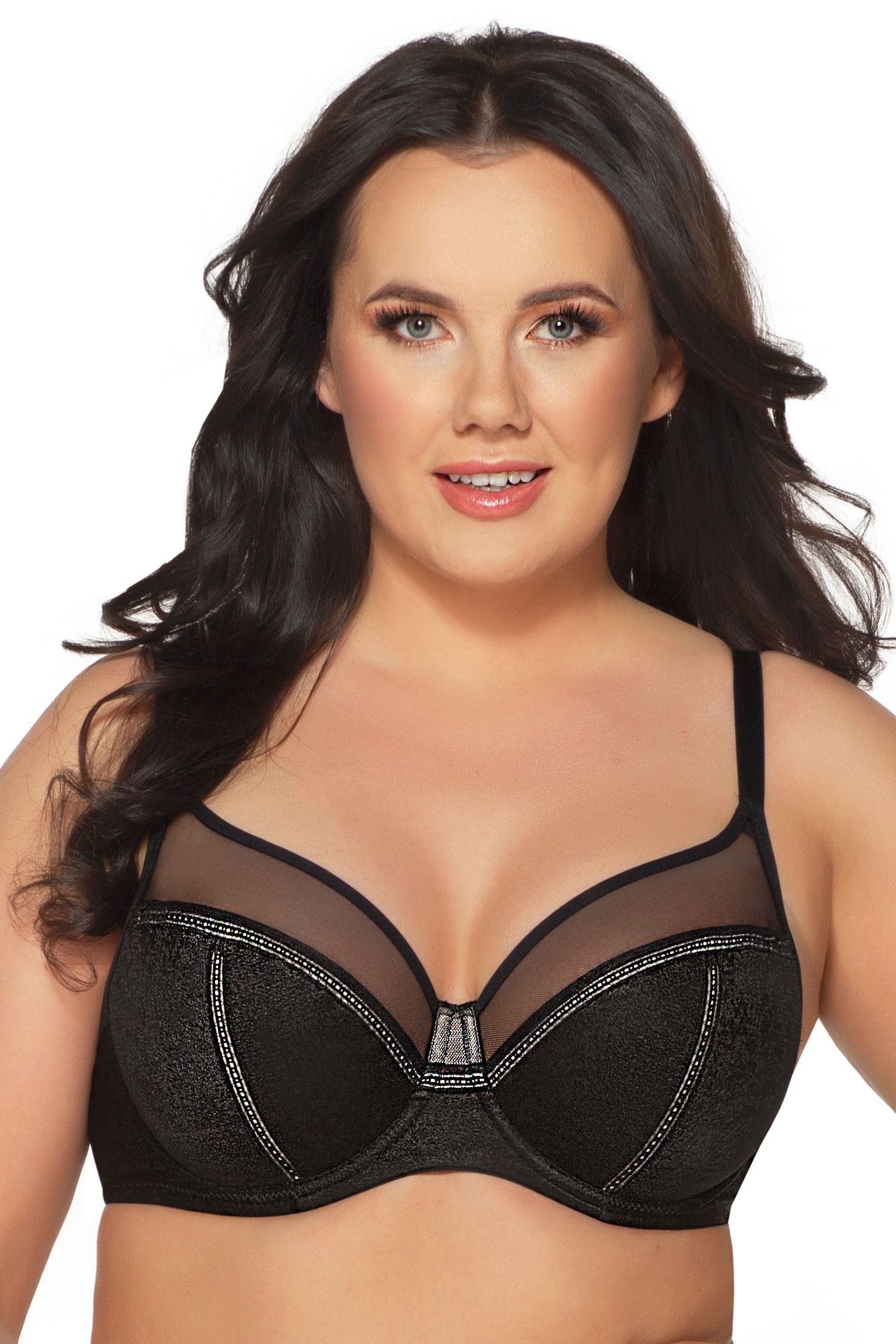 Бюстгальтер с мягкими чашками +size и серебристым декором 1