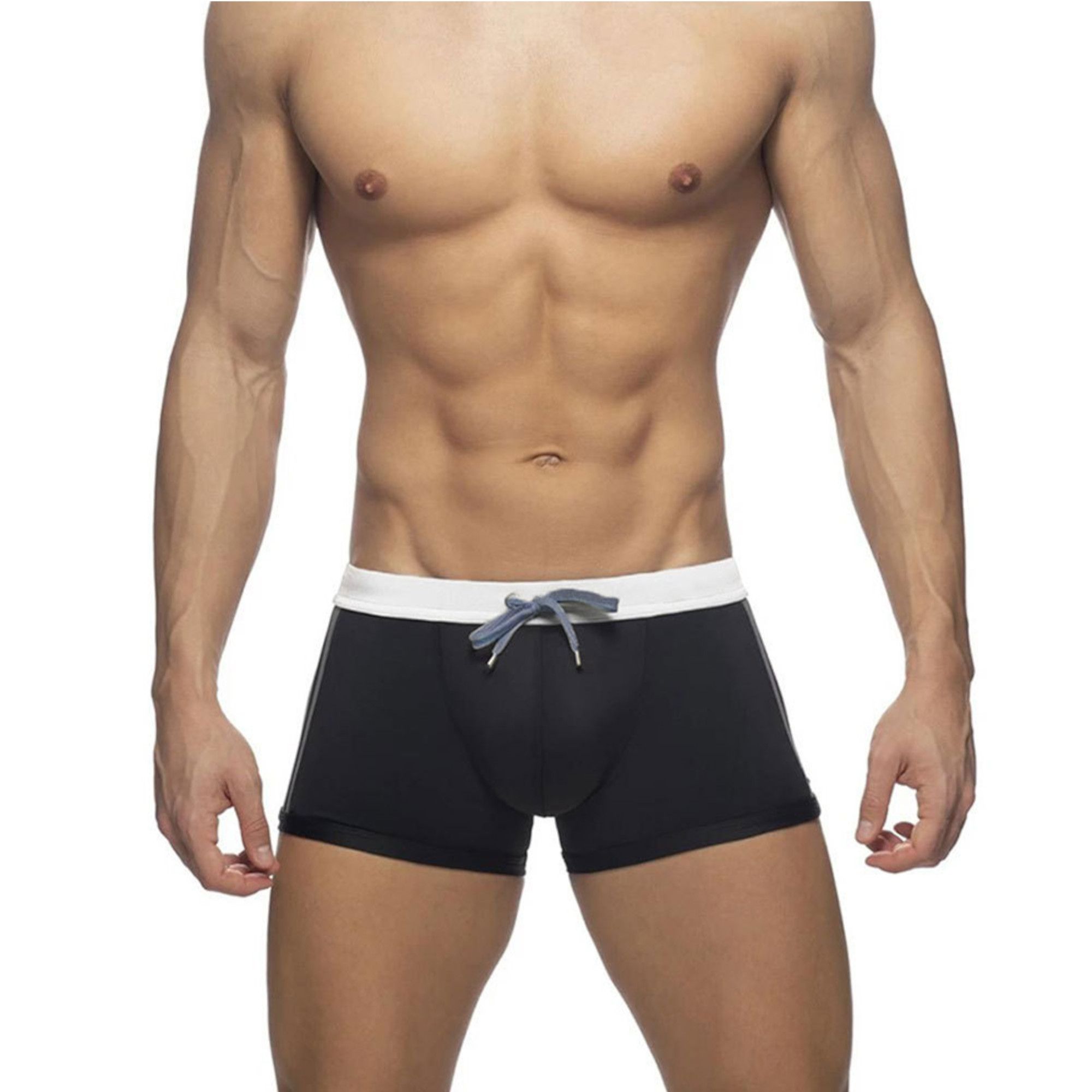 Черные мужские плавки-боксеры с серыми полосками по бокам 2