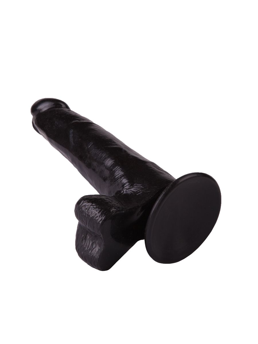 Фаллоимитатор с мошонкой на присоске чёрного цвета - 16,5 см. 4