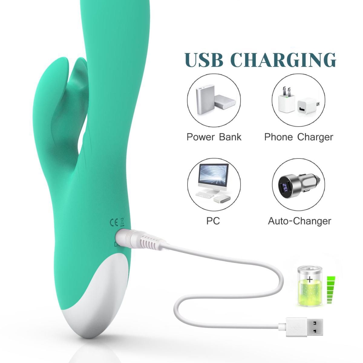 Зеленый вибратор-кролик Jade Rabbit Vibrator - 21,8 см. 2