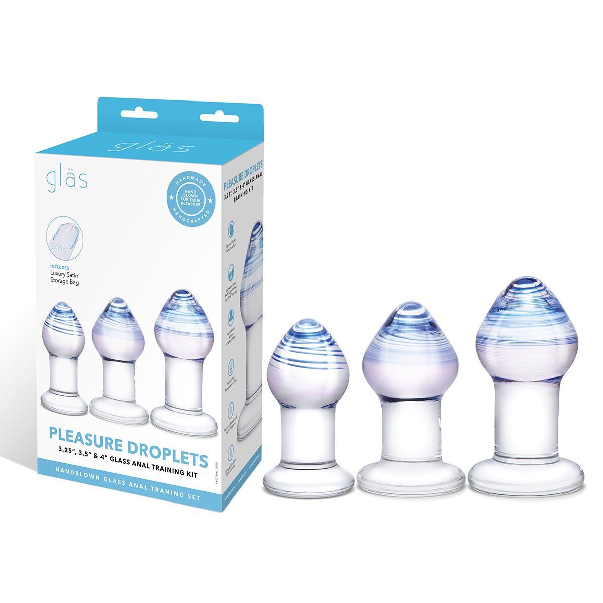 Набор из 3 стеклянных анальных пробок Pleasure Droplets Plug Set 2