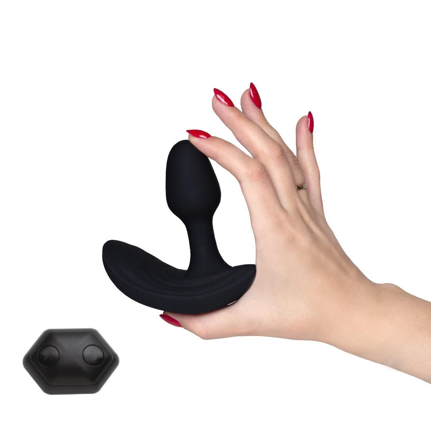 Черная вибропробка с функцией расширения и пультом ДУ Himeros 3