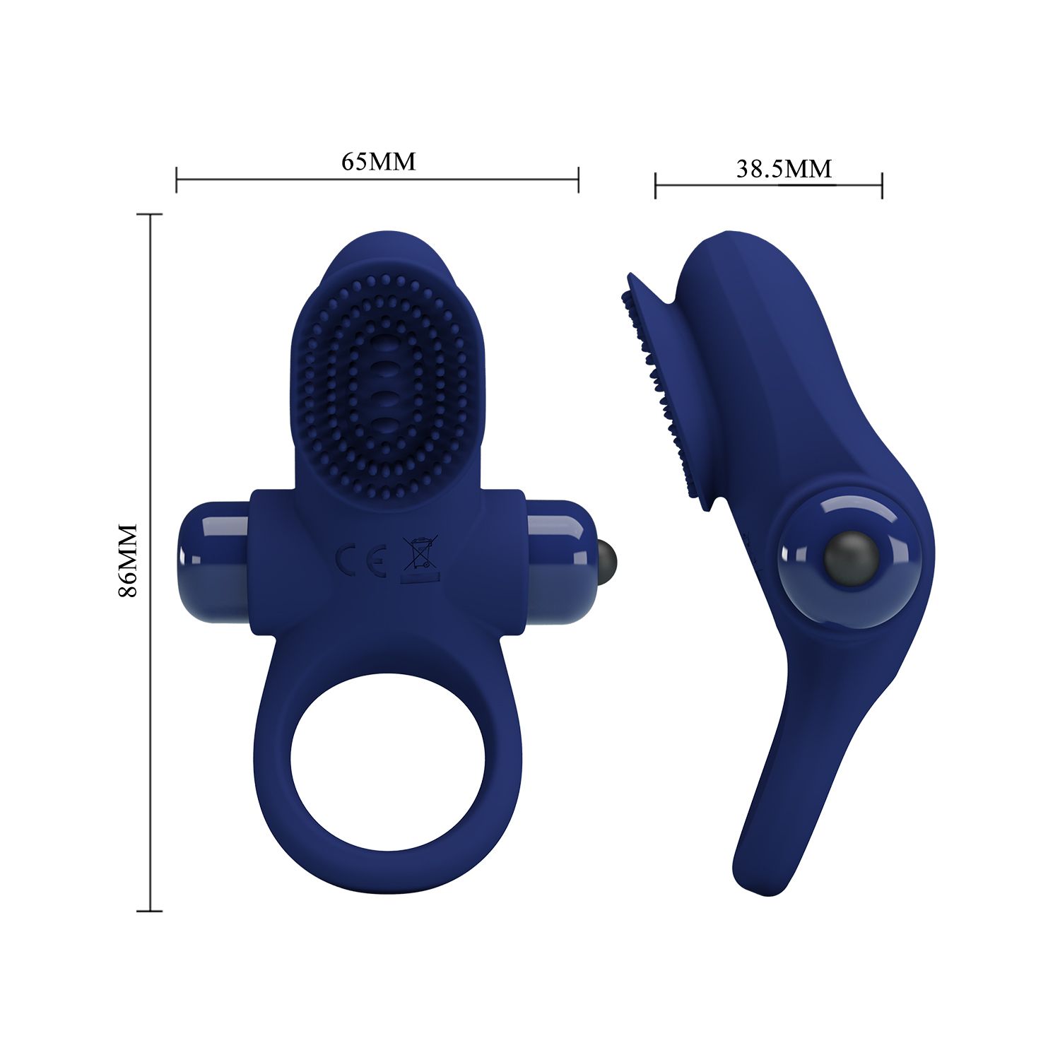 Синее эрекционное виброкольцо в клиторальной щеточкой 5