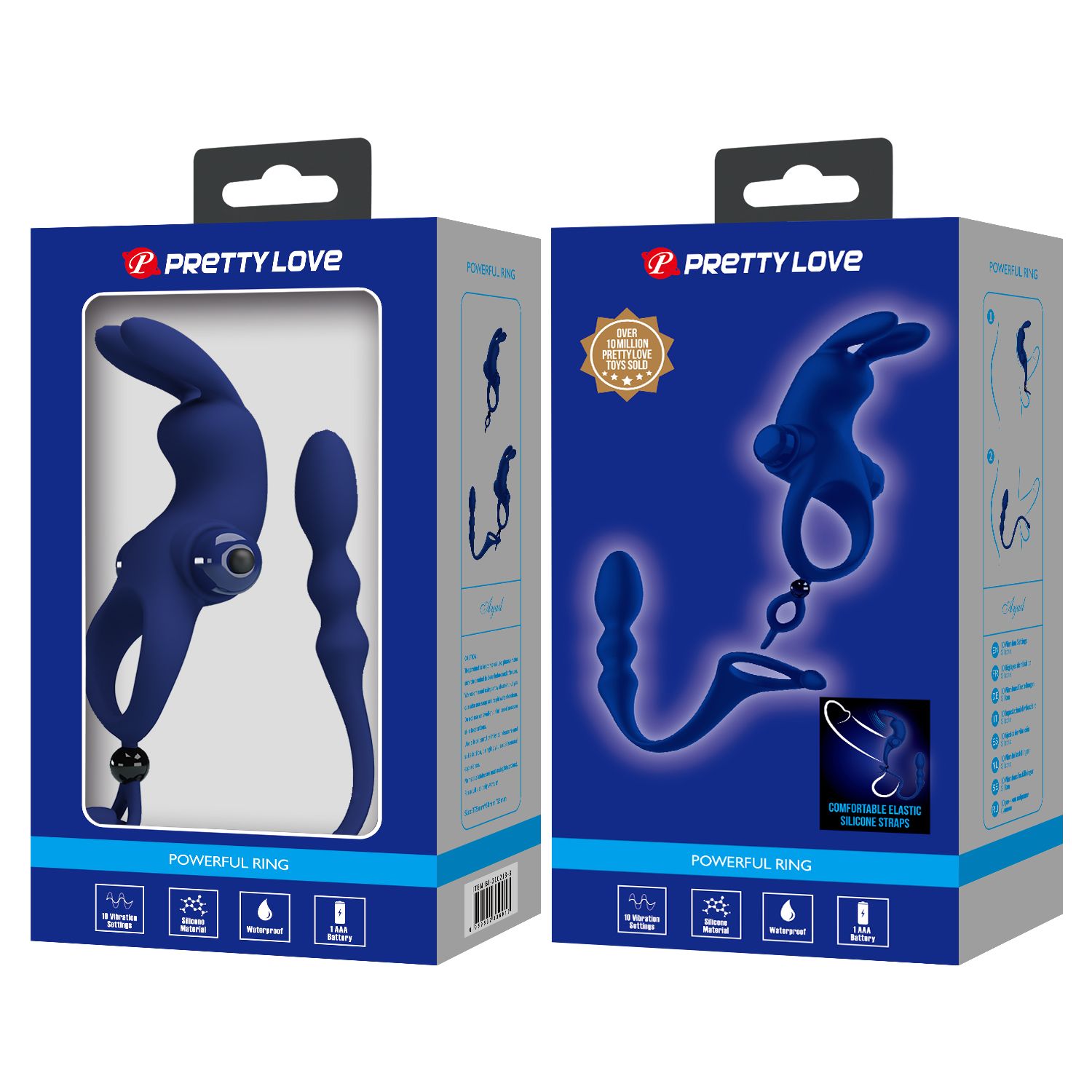 Синее эрекционное виброкольцо со съемным анальным хвостом 7