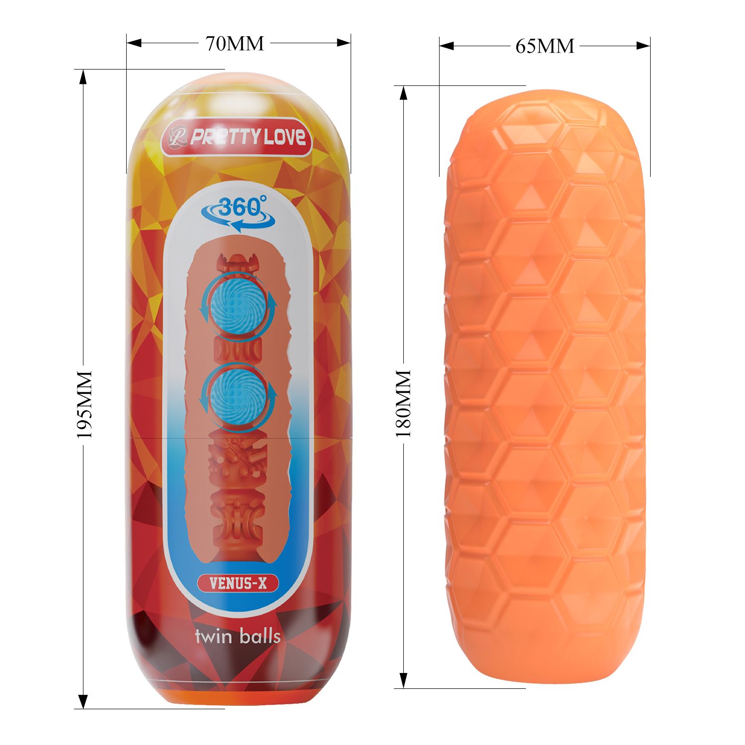 Оранжевый мастурбатор Venus-X Twin balls 5